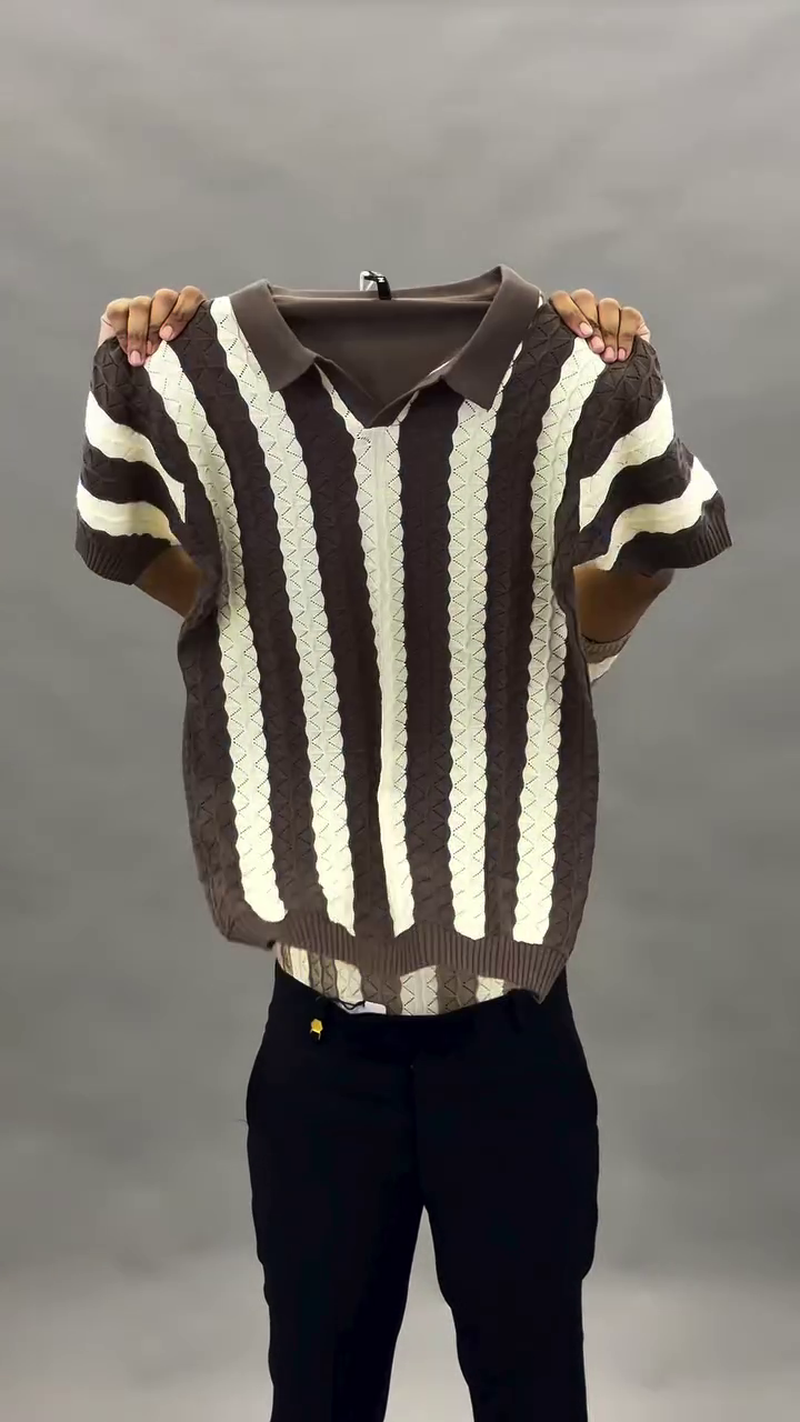 Men’s Premium Textured Striped Polo T-Shirt 👕 | Trendy Casual Knitwear Tee for Men | Soft Stretch Fabric | Regular Fit | Available in Multiple Colours & Designs
