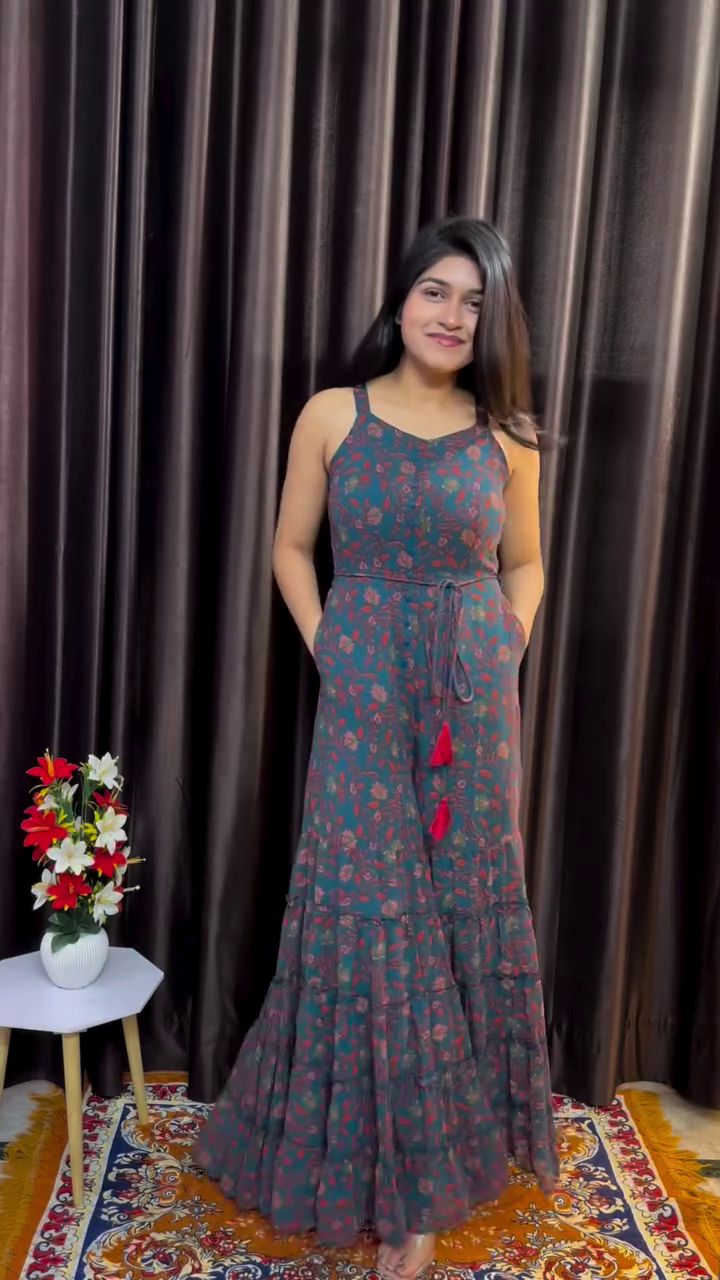 💜 Boho Printed Maxi Dress for Women | Sleeveless Flowy Long Dress with Tassel Detail 💜